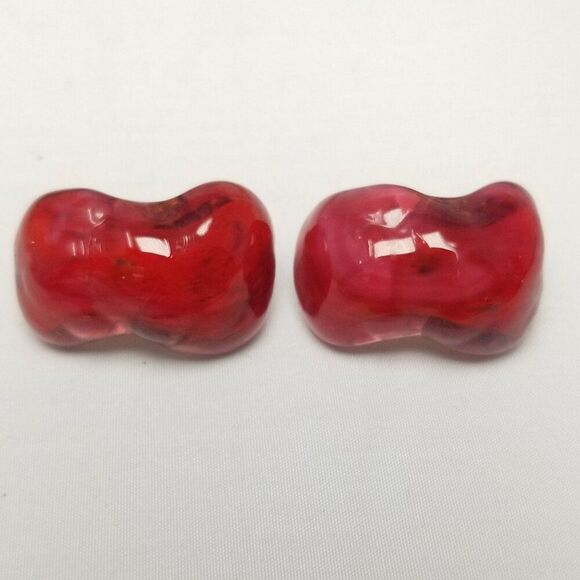 Vintage Vouge Jewelry Red Wavy Clip On Earrings, Retro 70s 80s Style, Estate - Picture 6 of 7